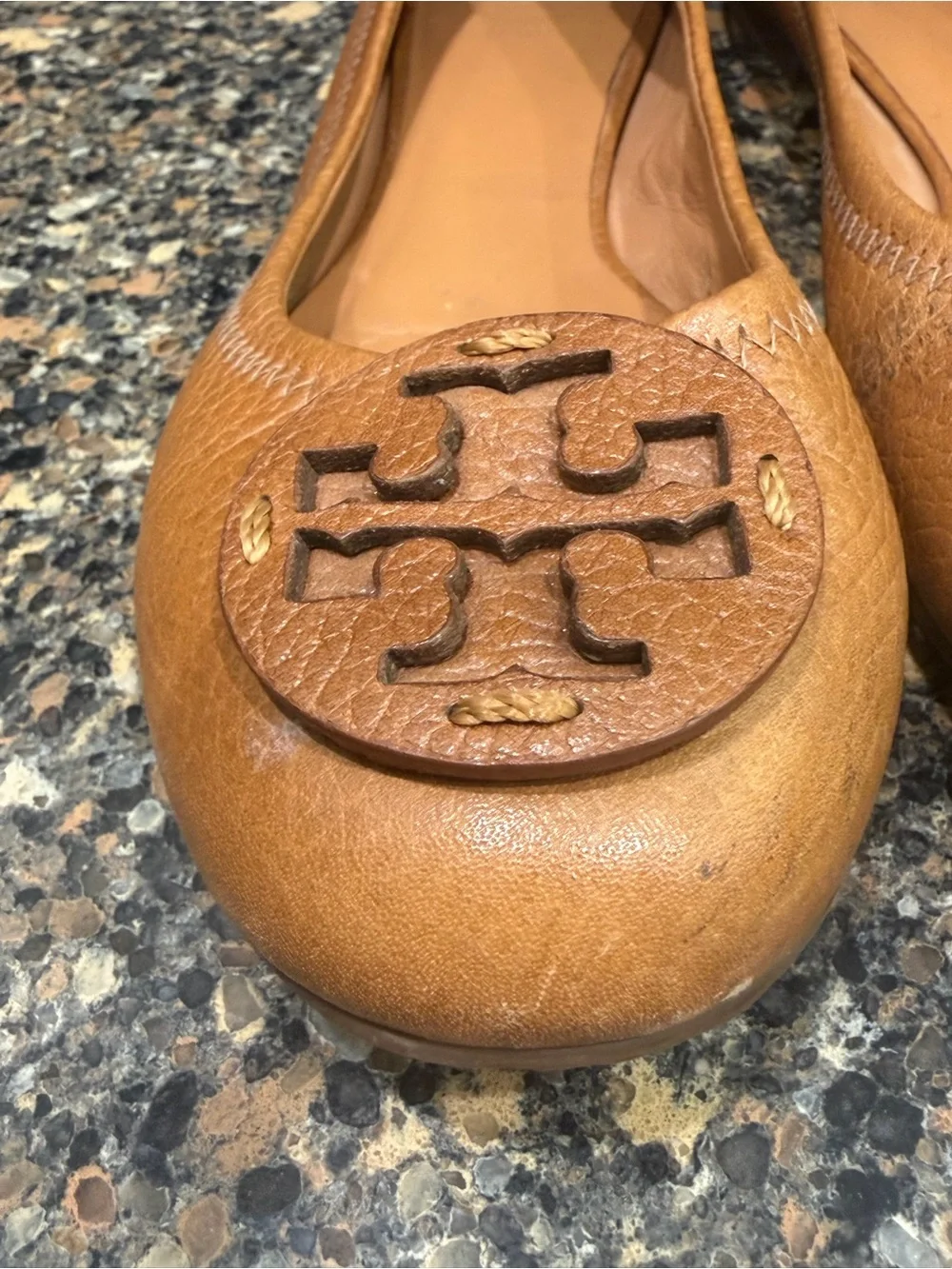 Tory Burch Tan Leather Logo Ballet Flats 7.5